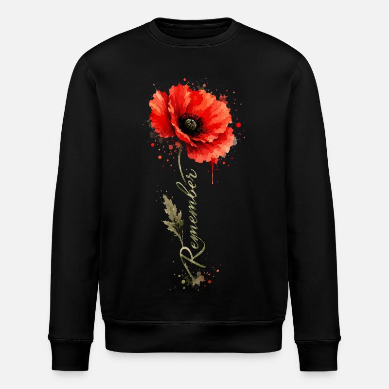Poppy Remember | Remembrance Day Tribute - Stanley/Stella ROLLER Unisex Organic Sweatshirt - black