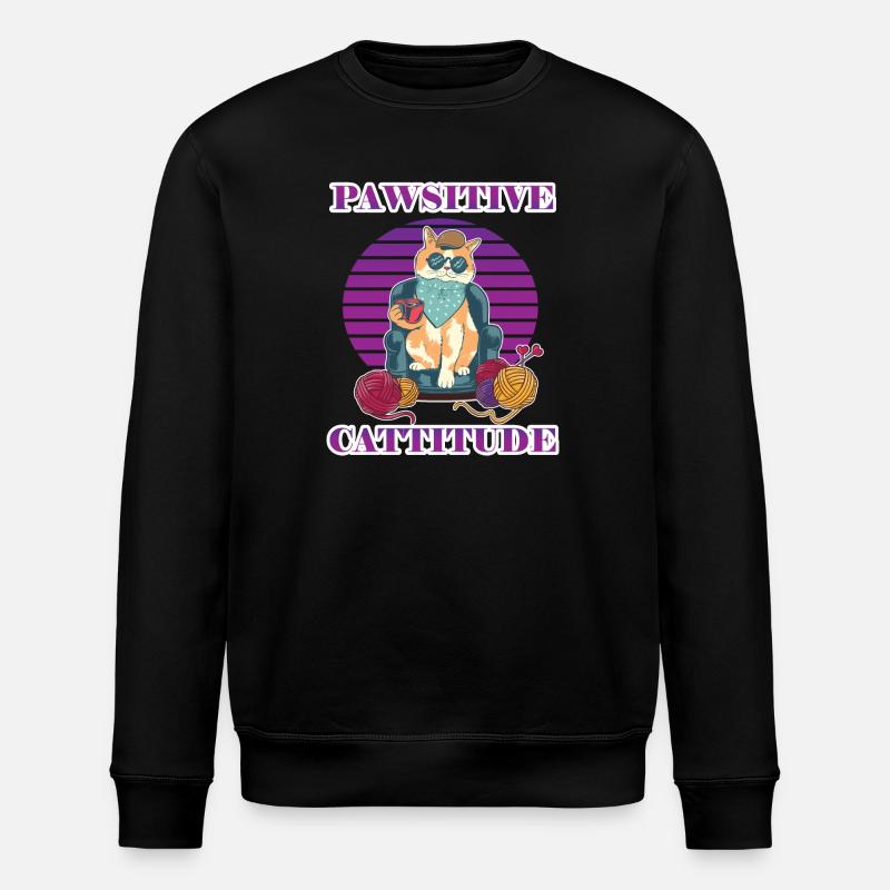 Pawsitive Cattitude - Stanley/Stella ROLLER Unisex Organic Sweatshirt - black
