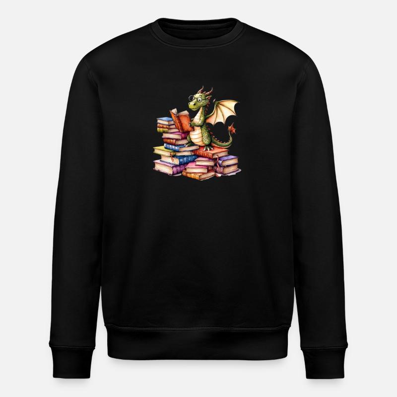 Drache ließt ein Buch - Bücher - Stanley/Stella Unisex Bio-Sweatshirt ROLLER - Schwarz