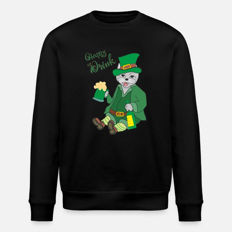 Katze, Happy Drink - Stanley/Stella Unisex Bio-Sweatshirt ROLLER - Schwarz