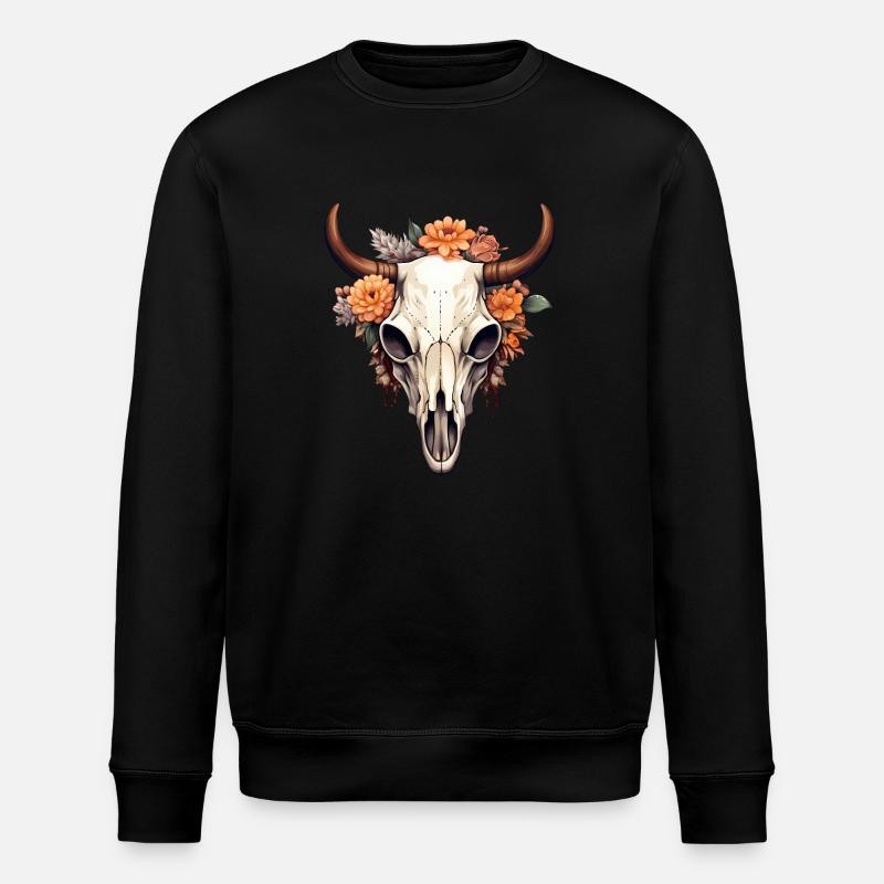 Bull Dead Skull in Boho Style - Stanley/Stella ROLLER Unisex Organic Sweatshirt - black