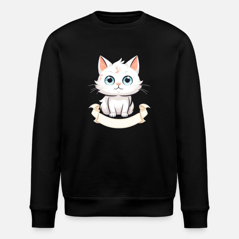 Katze mit Namensschild - Stanley/Stella Unisex Bio-Sweatshirt ROLLER - Schwarz