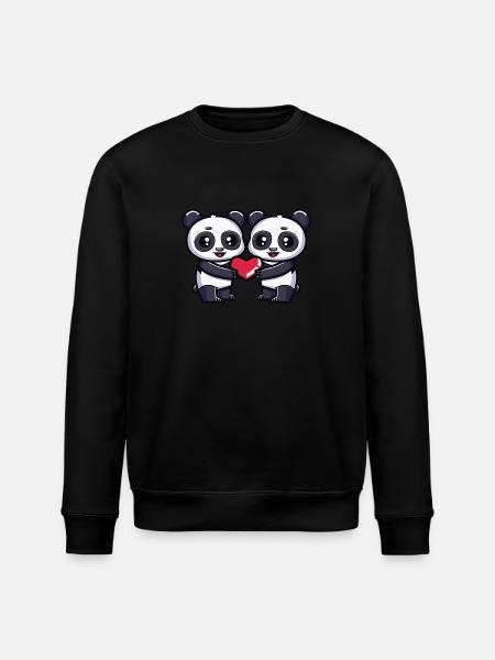 Panda Couple Heart - Stanley/Stella ROLLER Unisex Organic Sweatshirt - black