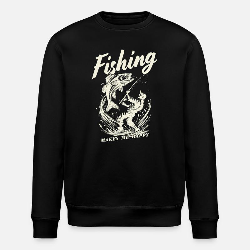 Fishing makes me happy - Stanley/Stella Unisex Bio-Sweatshirt ROLLER - Schwarz