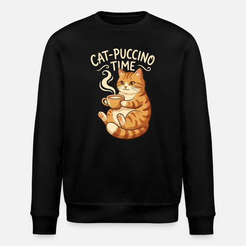 Cat-Puccino Zeit Katze Kaffee - Stanley/Stella Unisex Bio-Sweatshirt ROLLER - Schwarz