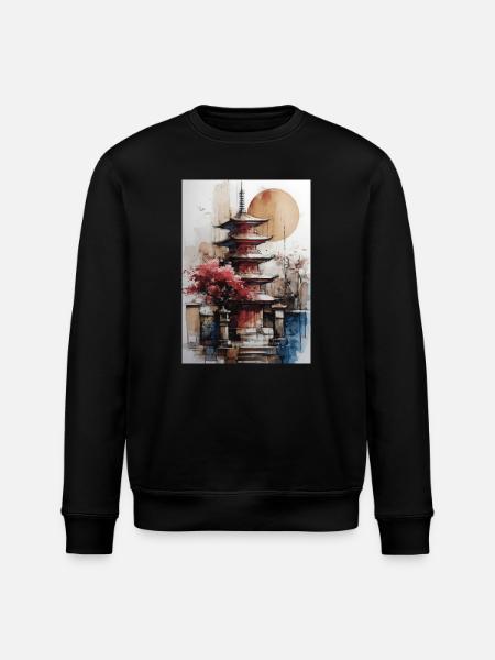 Zen-Sonne-Aquarellpagode - Stanley/Stella Unisex Bio-Sweatshirt ROLLER - Schwarz