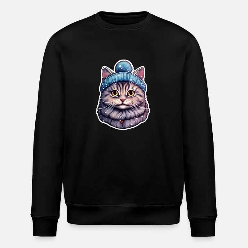 Cat with bobble hat - Stanley/Stella ROLLER Unisex Organic Sweatshirt - black
