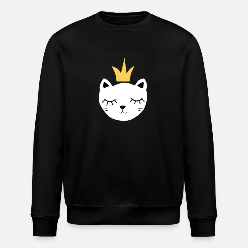 White cat with crown - Stanley/Stella ROLLER Unisex Organic Sweatshirt - black