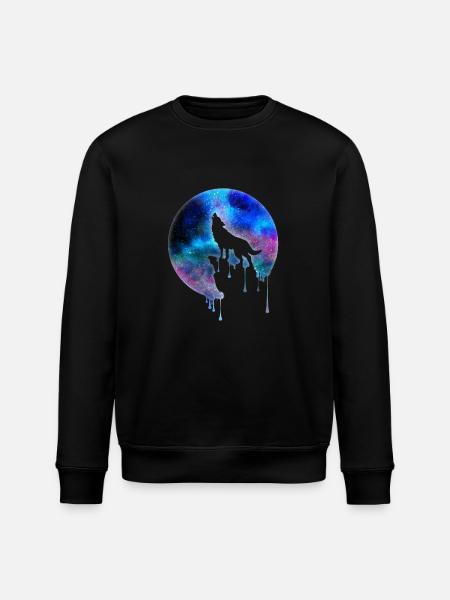 Howling Wolf full moon Galaxy universe gift - Stanley/Stella ROLLER Unisex Organic Sweatshirt - black