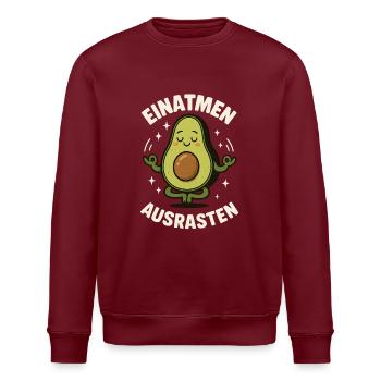 Einatmen Ausrasten Avocado Meditation Yoga Spruch - Stanley/Stella Unisex Bio-Sweatshirt ROLLER - Burgunderrot - Vorne - Nik (191cm)