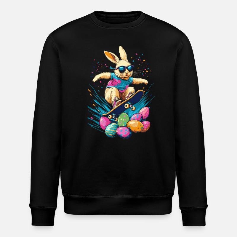 Easter Bunny Rides Skateboard - Stanley/Stella ROLLER Unisex Organic Sweatshirt - black