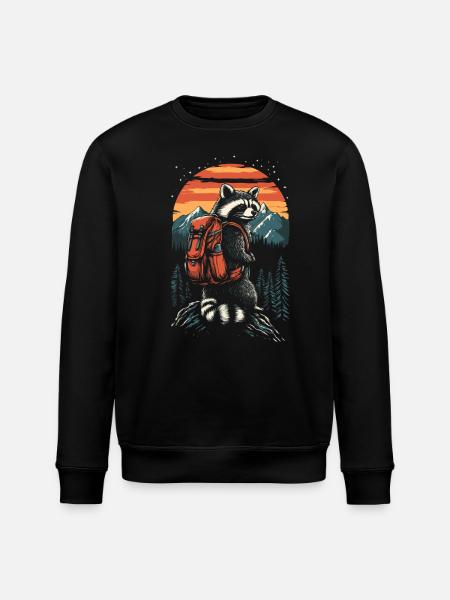 Raccoon Hiking Trekking - Stanley/Stella ROLLER Unisex Organic Sweatshirt - black
