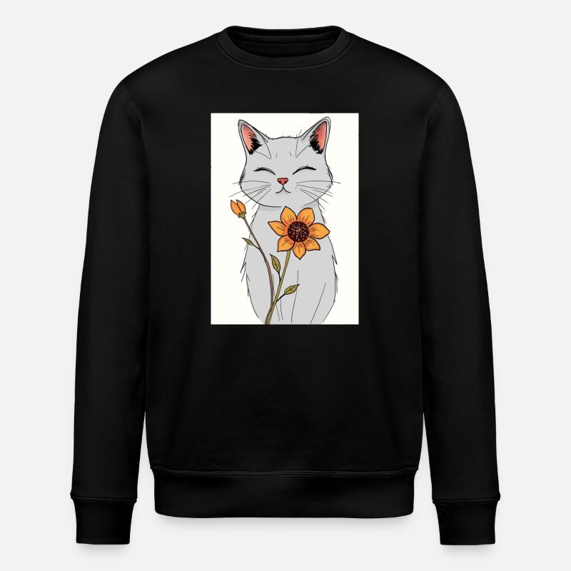 Gelassene Katze mit Sonnenblume - Stanley/Stella Unisex Bio-Sweatshirt ROLLER - Schwarz