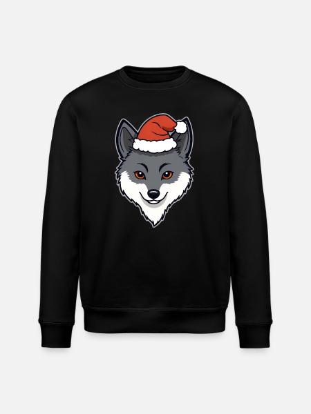 Christmas Wolf Cartoon Head with Hat - Stanley/Stella ROLLER Unisex Organic Sweatshirt - black