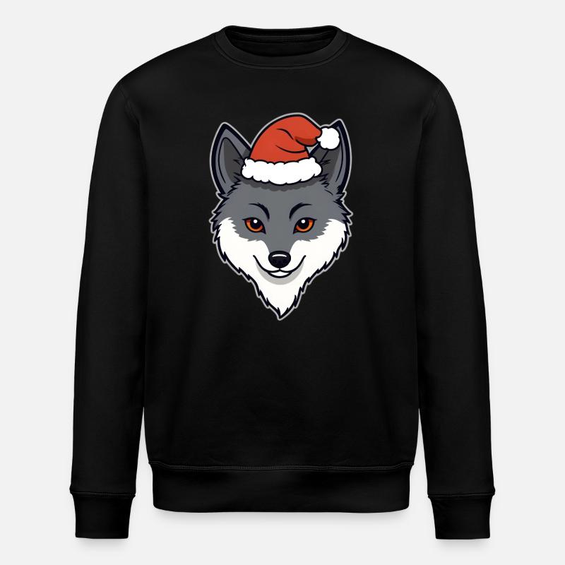 Weihnachtswolf Cartoon Kopf mit Mütze - Stanley/Stella Unisex Bio-Sweatshirt ROLLER - Schwarz
