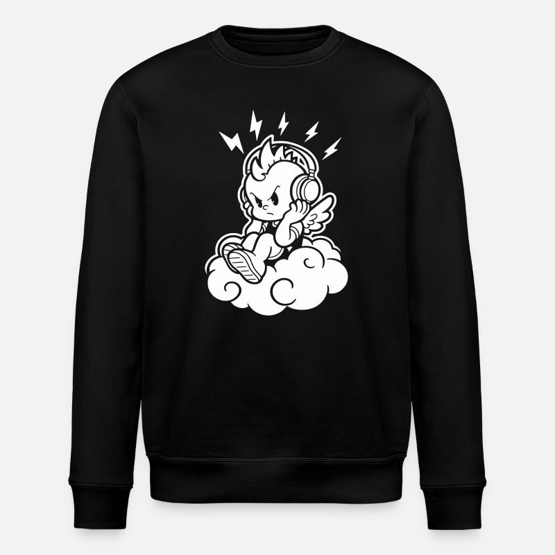 Punk Angel – Cherub with Headphones - Stanley/Stella ROLLER Unisex Organic Sweatshirt - black