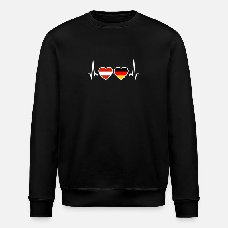 Austria Germany Heartbeat Flag - Stanley/Stella ROLLER Unisex Organic Sweatshirt - black