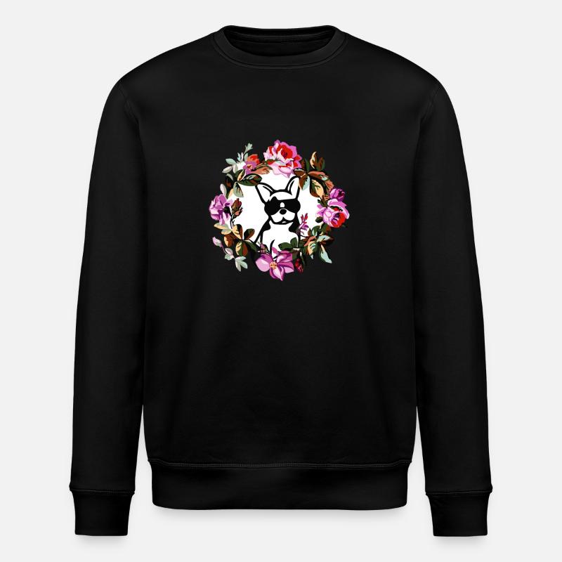 HUND MIT BLUMEN - Stanley/Stella Unisex Bio-Sweatshirt ROLLER - Schwarz