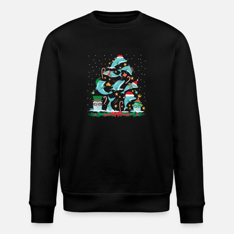 Dolphin Christmas Tree - Stanley/Stella ROLLER Unisex Organic Sweatshirt - black