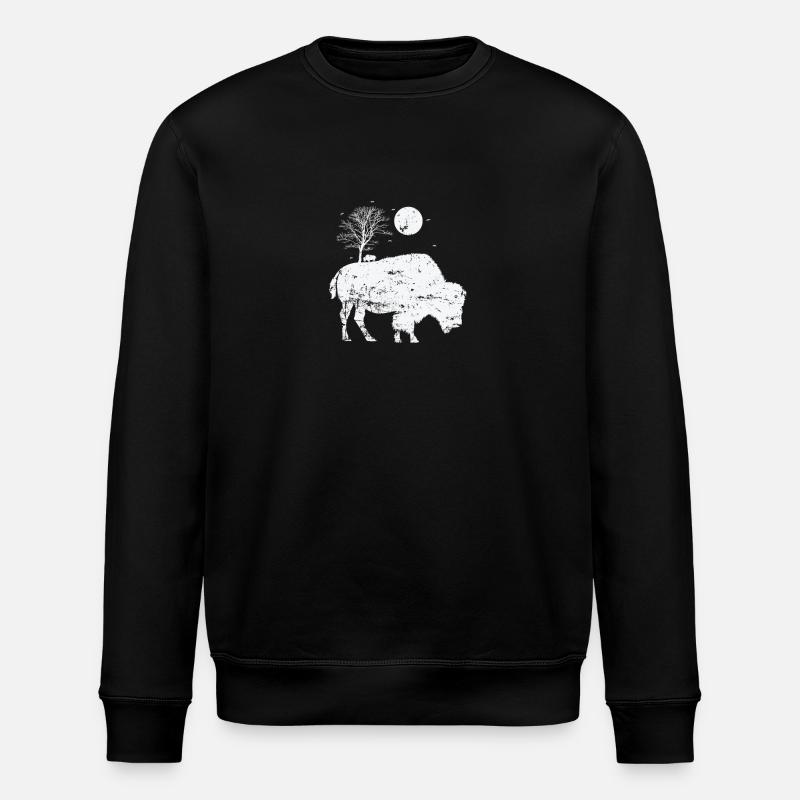 Bison and moonlight animal - Stanley/Stella ROLLER Unisex Organic Sweatshirt - black