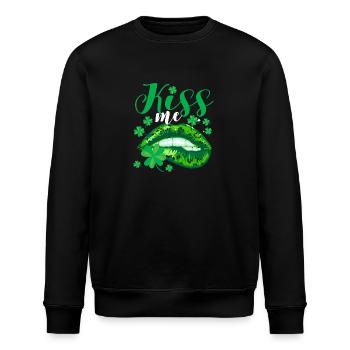 Kiss Me Leopard Lips Irish Leaf Saint Patrick's - Stanley/Stella Unisex Bio-Sweatshirt ROLLER - Schwarz - Vorne - Nik (191cm)