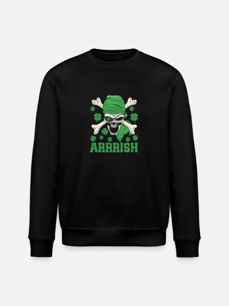 Arrish Irish Pirate Skull Leprechaun - Stanley/Stella ROLLER Unisex Organic Sweatshirt - black