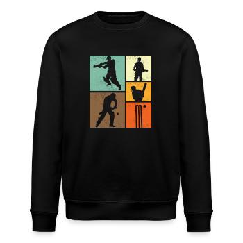 Vintage Cricket Player Design In Retro Style For - Stanley/Stella ROLLER Unisex Organic Sweatshirt - black - Front - Nik (191cm)