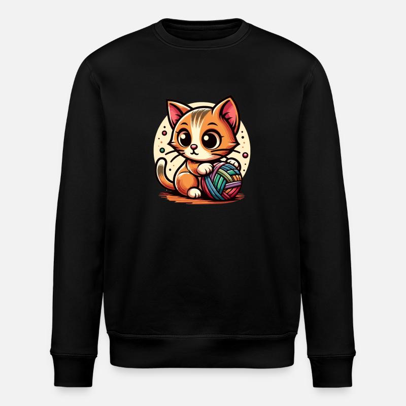 Cat with Woolen Ball - Stanley/Stella ROLLER Unisex Organic Sweatshirt - black