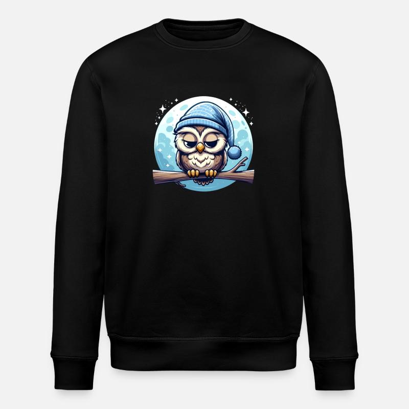 Eule Schlummertrunk Schlafeule Mond - Stanley/Stella Unisex Bio-Sweatshirt ROLLER - Schwarz