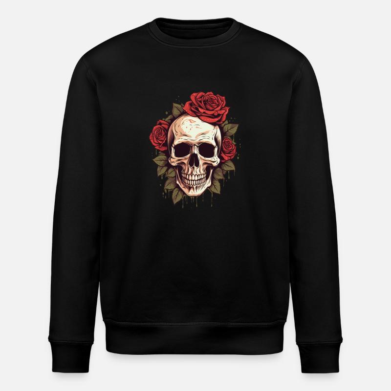 Skull Roses Aesthetic Grunge Goth Skull - Stanley/Stella ROLLER Unisex Organic Sweatshirt - black