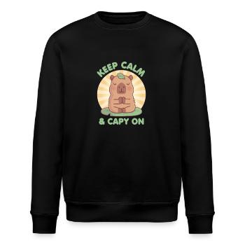 Cute Capybara Meditating Keep Calm And Capy On Pun - Stanley/Stella ROLLER Unisex Organic Sweatshirt - black - Front - Nik (191cm)