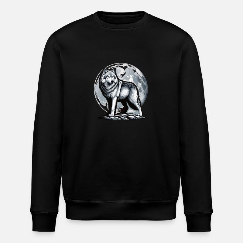 Majestätischer Wolf im Mondschein Design - Stanley/Stella Unisex Bio-Sweatshirt ROLLER - Schwarz