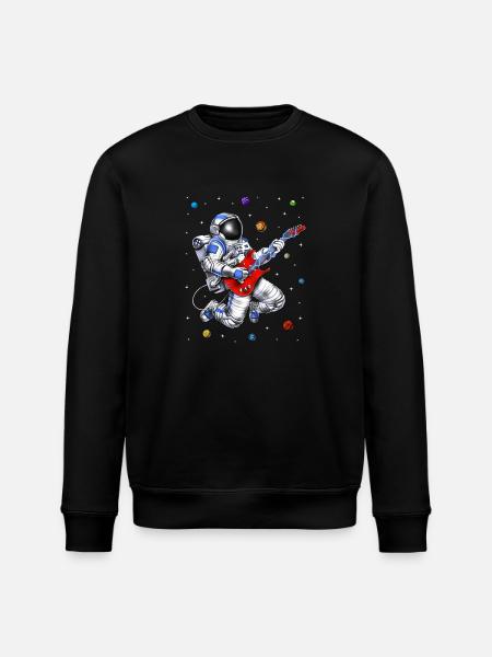 Space Astronaut Playing Guitar - Stanley/Stella ROLLER Unisex Organic Sweatshirt - black