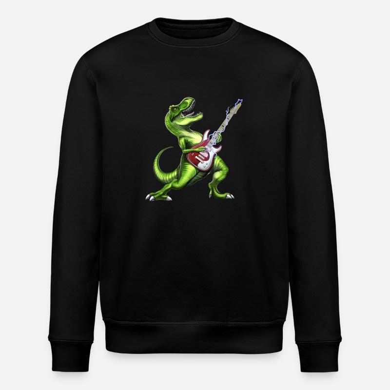 T-Rex Dinosaur Playing Guitar - Stanley/Stella ROLLER Unisex Organic Sweatshirt - black
