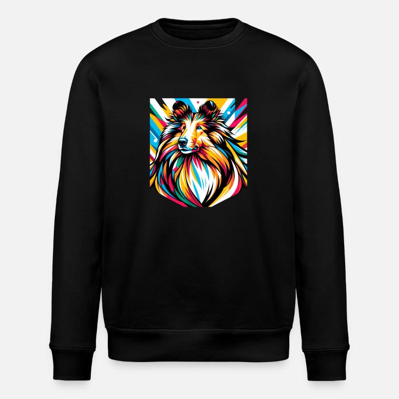 Langhaar Collie Hund - Stanley/Stella Unisex Bio-Sweatshirt ROLLER - Schwarz