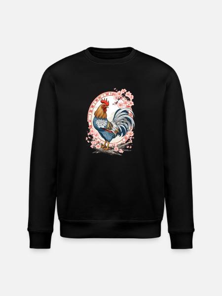 Asian With Cherry Blossoms Aesthetic - Stanley/Stella ROLLER Unisex Organic Sweatshirt - black