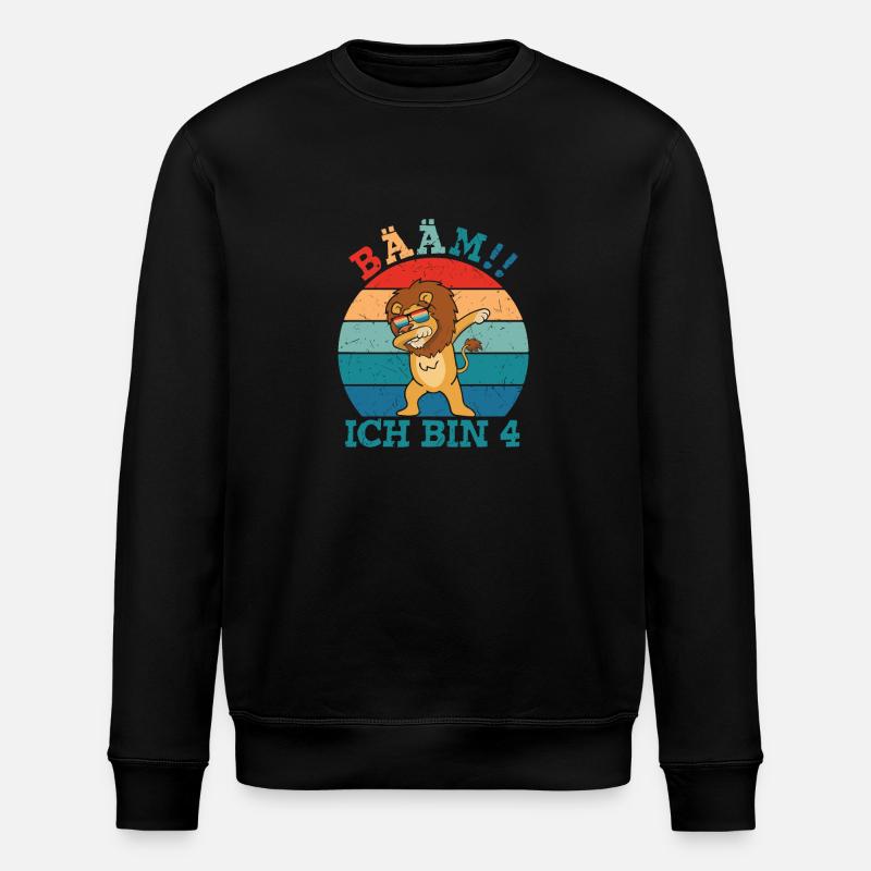 Bääm Ich bin 4 Löwe - Stanley/Stella Unisex Bio-Sweatshirt ROLLER - Schwarz