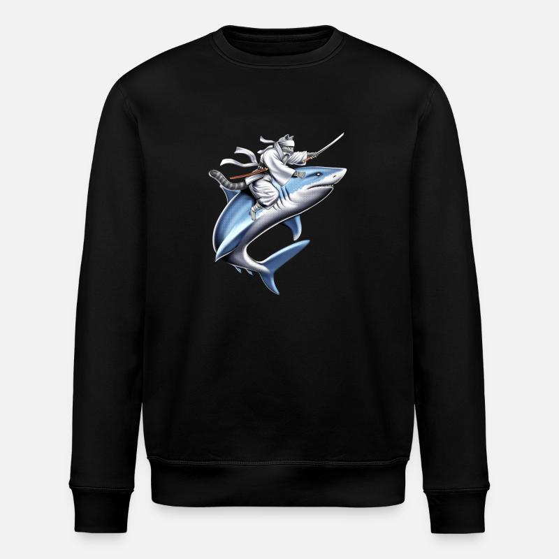 Cat Ninja Riding Shark - Stanley/Stella ROLLER Unisex Organic Sweatshirt - black