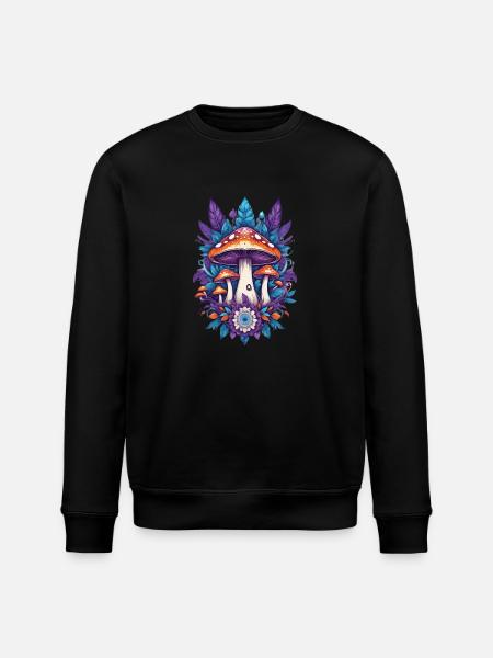 Mushrooms Feather Mandala Spiritual Design - Stanley/Stella ROLLER Unisex Organic Sweatshirt - black