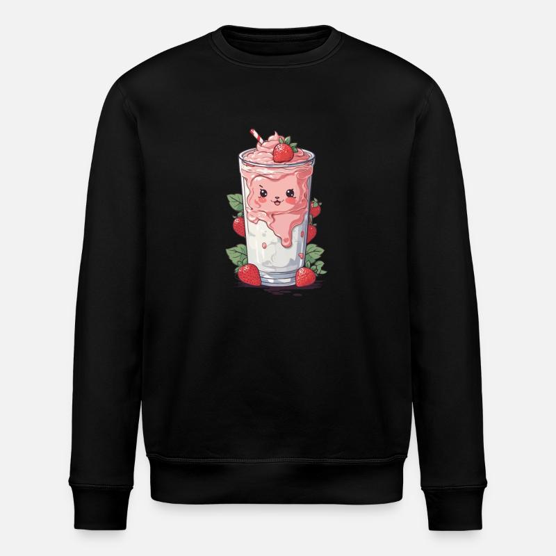 Strawberries Cute Milkshake Kawaii Fun - Stanley/Stella ROLLER Unisex Organic Sweatshirt - black