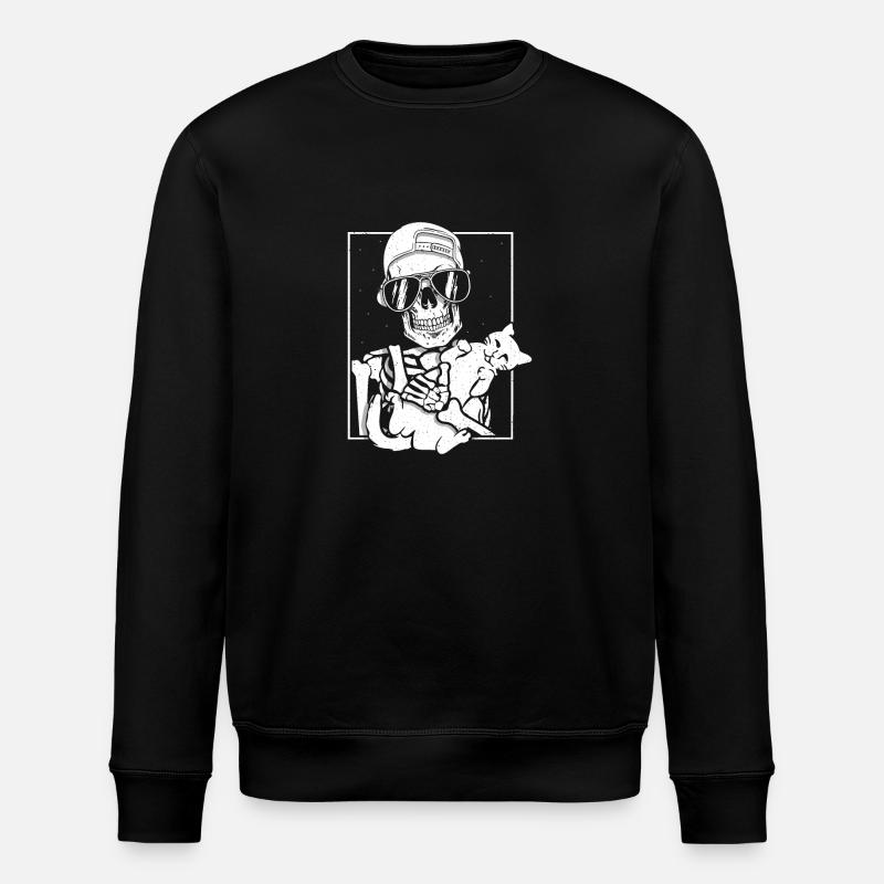 Skeleton Holding Cat - Stanley/Stella Unisex Bio-Sweatshirt ROLLER - Schwarz