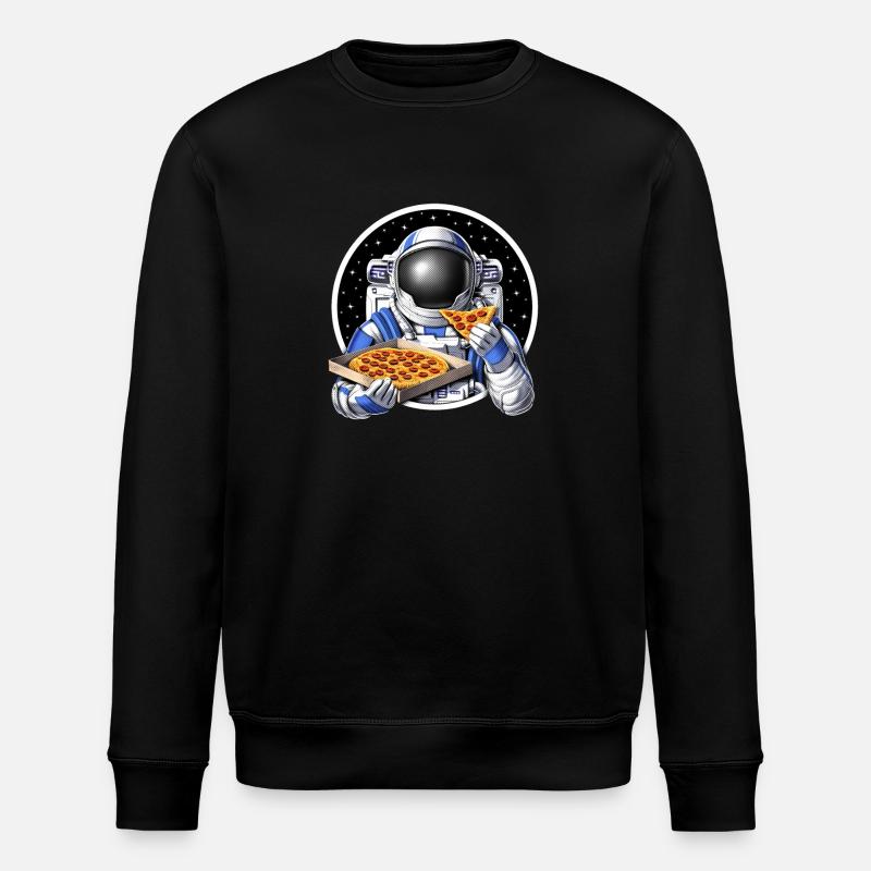 Space Astronaut Eating Pizza - Stanley/Stella ROLLER Unisex Organic Sweatshirt - black