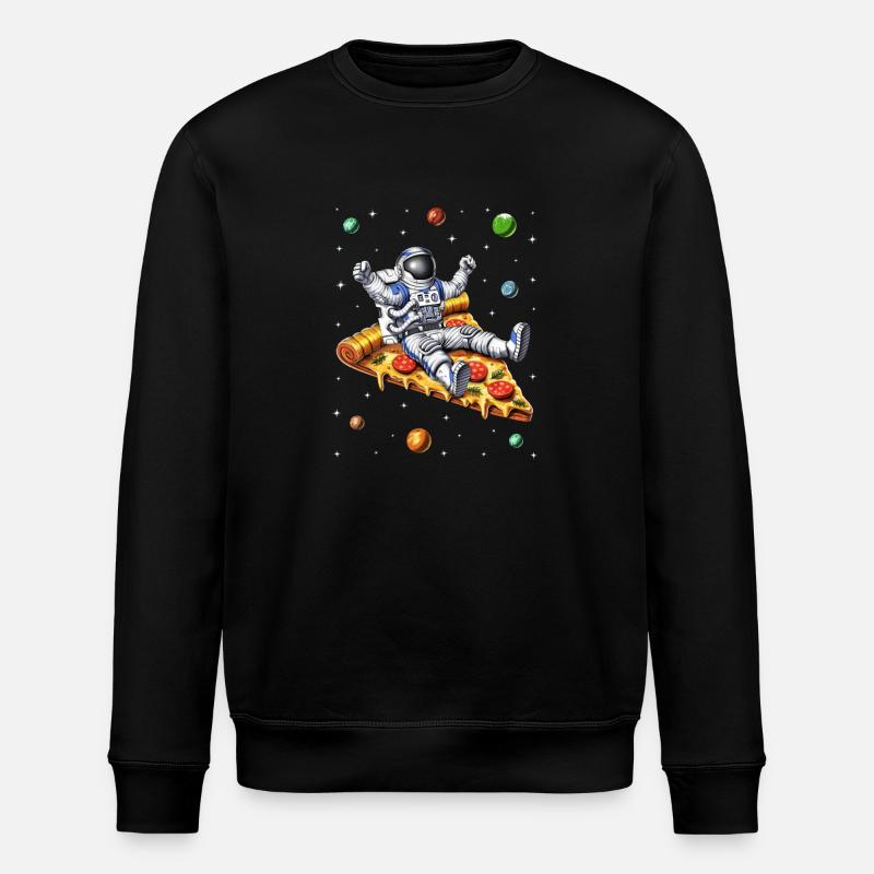 Astronaut Riding Pizza OFFICIAL - Stanley/Stella ROLLER Unisex Organic Sweatshirt - black