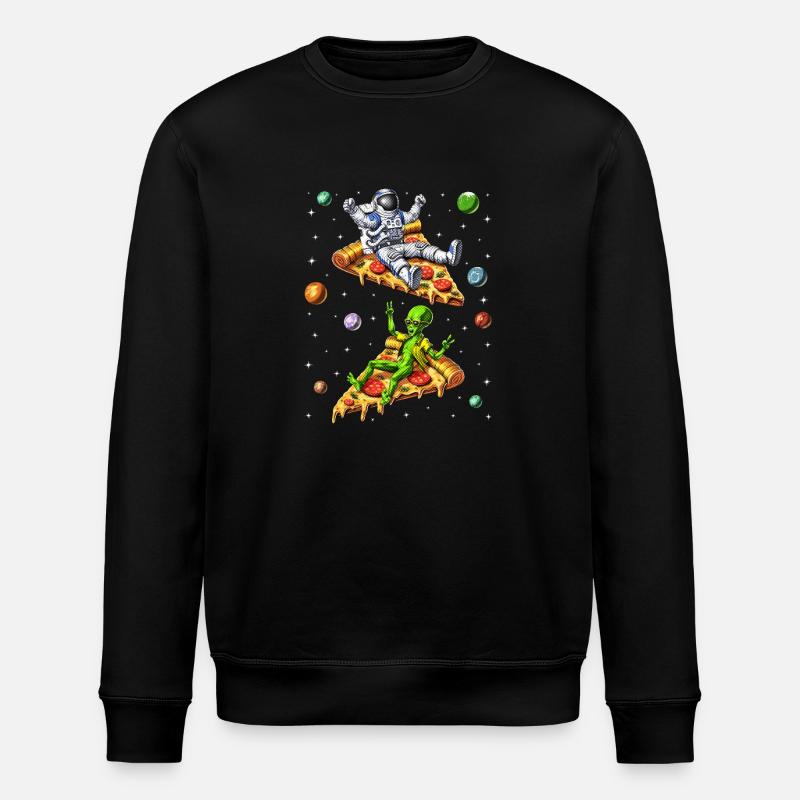 Astronaut And Alien Riding Pizza - Stanley/Stella ROLLER Unisex Organic Sweatshirt - black
