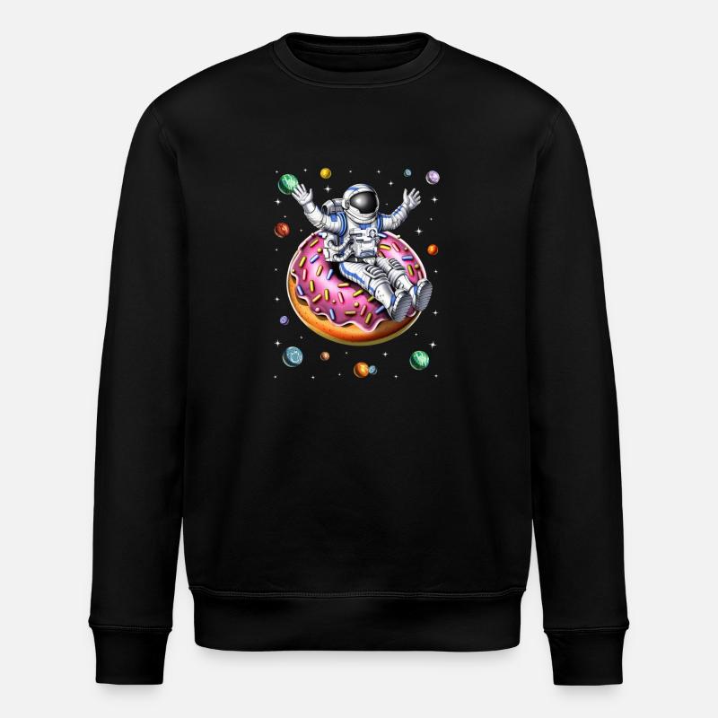 Space Astronaut Riding Donut - Stanley/Stella ROLLER Unisex Organic Sweatshirt - black