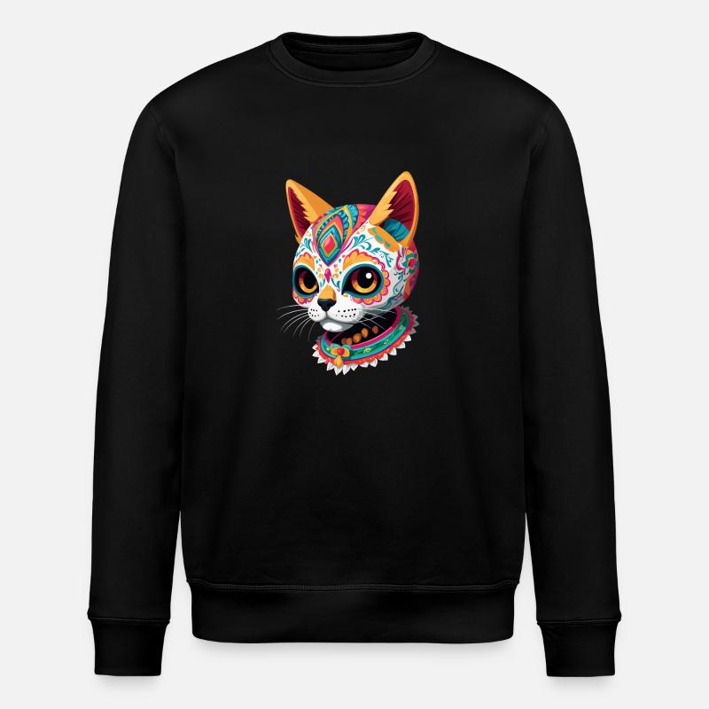 Sugar Skull Cat Mexican Holiday - Stanley/Stella ROLLER Unisex Organic Sweatshirt - black
