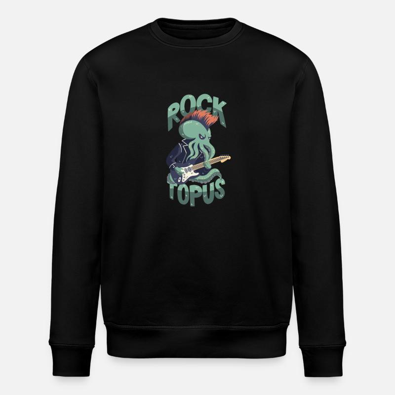 Rocker Octopus / Pun / Rocktopus - Stanley/Stella ROLLER Unisex Organic Sweatshirt - black