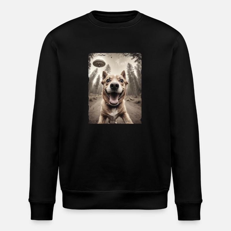 Dogs Selfie Alien Spaceship Funny - Stanley/Stella ROLLER Unisex Organic Sweatshirt - black
