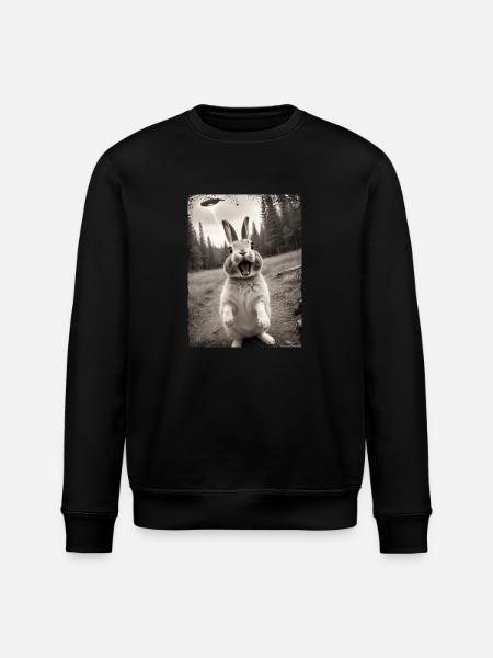 Funny Bunny Selfie Alien Spaceship - Stanley/Stella ROLLER Unisex Organic Sweatshirt - black