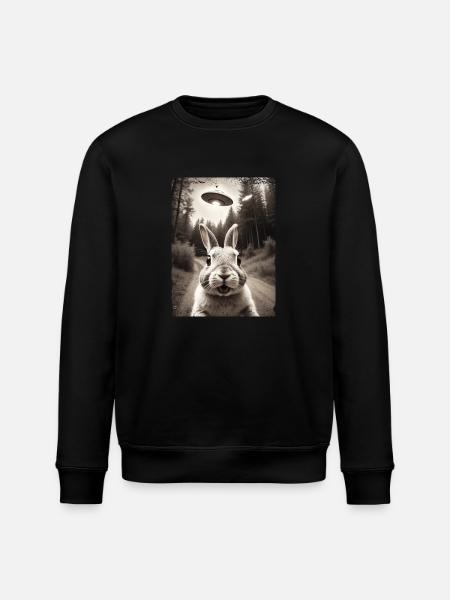 Funny Bunny Selfie Alien Spaceship - Stanley/Stella ROLLER Unisex Organic Sweatshirt - black